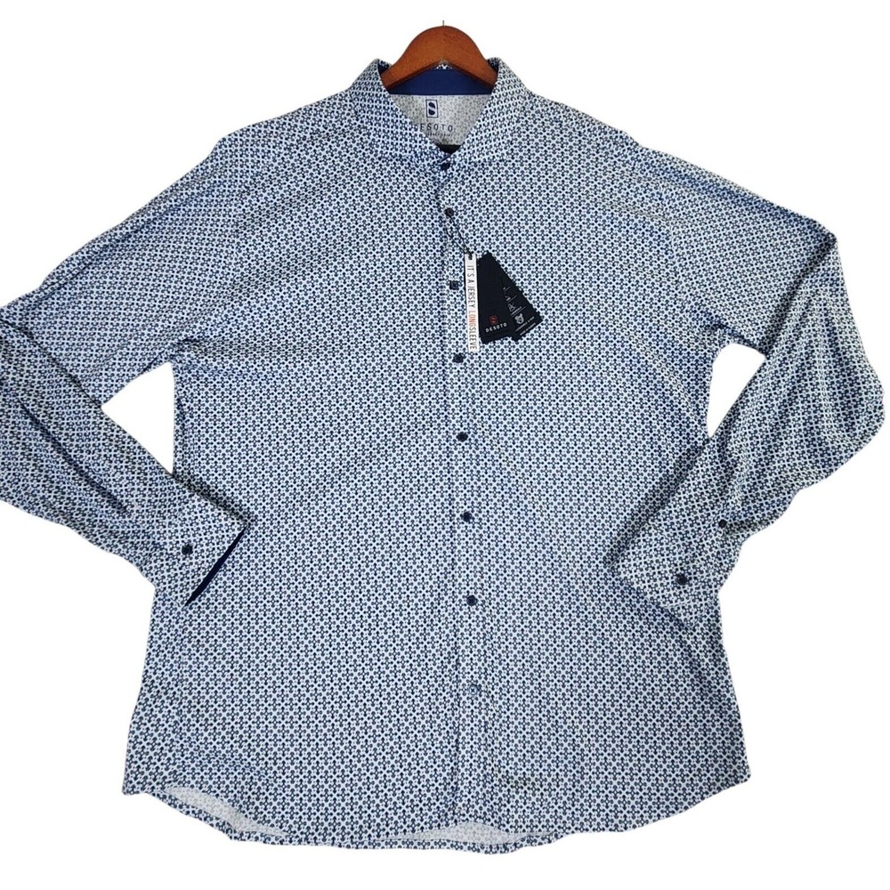 Desoto New Hai Jersey Shirt Men's 3XL Blue Geometric Long Sleeve Flex
